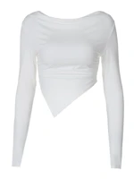 Trendy Women's Asymmetric Neck Crop Top One Shoulder Stretch Fabric Casual Party Summer Outfit — view 6