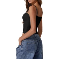 Light Blue Cami Crop Top Sleeveless Spaghetti Strap Casual Summer Tank Women's Cotton Blend Fitted Ribbed Neckline — view 4