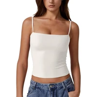 Light Blue Cami Crop Top Sleeveless Spaghetti Strap Casual Summer Tank Women's Cotton Blend Fitted Ribbed Neckline — view 5