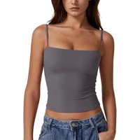 Light Blue Cami Crop Top Sleeveless Spaghetti Strap Casual Summer Tank Women's Cotton Blend Fitted Ribbed Neckline — view 6