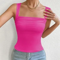 Women's Ribbed Square Neck Short Sleeve Top Slim Fit Cotton Blend Casual Lightweight Breathable Everyday Wear All Seasons Solid Color Comfortable Soft — view 3
