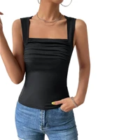 Women's Ribbed Square Neck Short Sleeve Top Slim Fit Cotton Blend Casual Lightweight Breathable Everyday Wear All Seasons Solid Color Comfortable Soft — view 5