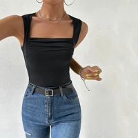 Women's Ribbed Square Neck Short Sleeve Top Slim Fit Cotton Blend Casual Lightweight Breathable Everyday Wear All Seasons Solid Color Comfortable Soft — view 6