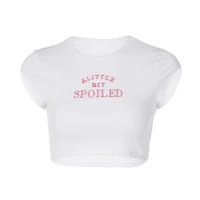 Women's Typographic Print Crew Neck Cropped T-Shirt Soft Cotton Blend Casual Summer Streetwear Fashion Top — view 6