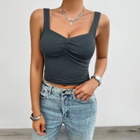 Charcoal Grey Sweetheart Neck Crop Top Women Fitted Soft Comfortable Fabric Casual Summer Wardrobe Essential — view 1