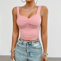 Charcoal Grey Sweetheart Neck Crop Top Women Fitted Soft Comfortable Fabric Casual Summer Wardrobe Essential — view 3