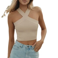 Criss Cross Halter Neck Crop Top Women Slim Fitted Stylish Summer Casual Versatile Comfort Soft Stretch Fabric Perfect for Layering or Solo Wear video