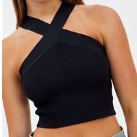 Criss Cross Halter Neck Crop Top Women Slim Fitted Stylish Summer Casual Versatile Comfort Soft Stretch Fabric Perfect for Layering or Solo Wear — view 4