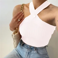 Criss Cross Halter Neck Crop Top Women Slim Fitted Stylish Summer Casual Versatile Comfort Soft Stretch Fabric Perfect for Layering or Solo Wear — view 6