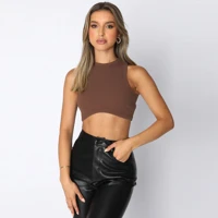 Women's Solid Color Crew Neck Short Sleeve Crop Top Cotton Blend Casual Summer Streetwear Outfit Essential — view 4