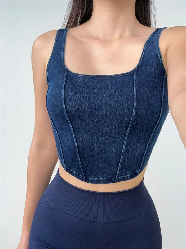 Blue Denim Corset Top Women Stylish Fitted Design Soft Stretch Fabric Perfect for Layering or Solo Wear Ideal for Casual Chic and Party Outfits — view 1