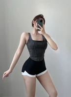 Blue Denim Corset Top Women Stylish Fitted Design Soft Stretch Fabric Perfect for Layering or Solo Wear Ideal for Casual Chic and Party Outfits — view 6