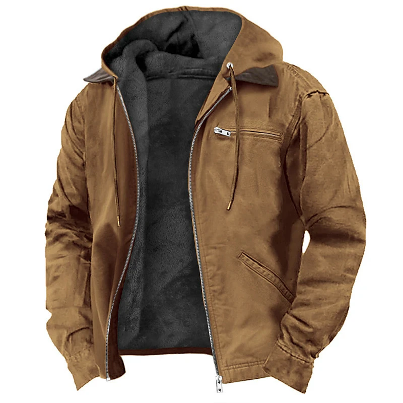Men's Hooded Fleece Lined Jacket, Zip Up Winter Coat — view 1