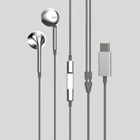 High Quality Silver Chrome Type-C In-Ear Wired Earphone with Built-in Microphone and Inline Controls for USB-C Smartphones Tablets Laptops Gaming video