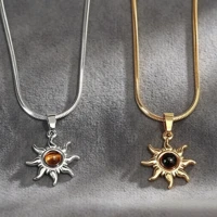 Stainless Steel Sun Pendant Necklace with Tiger Eye Stone, Retro Style video