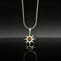 Stainless Steel Sun Pendant Necklace with Tiger Eye Stone, Retro Style — view 2