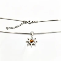 Stainless Steel Sun Pendant Necklace with Tiger Eye Stone, Retro Style — view 3