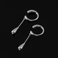 Silver Tone Alloy Ear Cuff with Dangle Drop, No Piercing — view 4